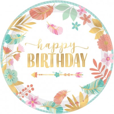 Πιάτα φαγητού Boho Birthday Girl (8 τεμ)