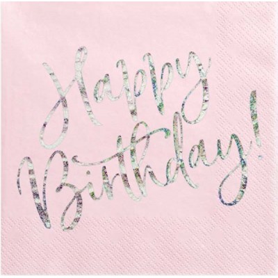 Χαρτοπετσέτες απαλό ροζ “Happy Birthday”